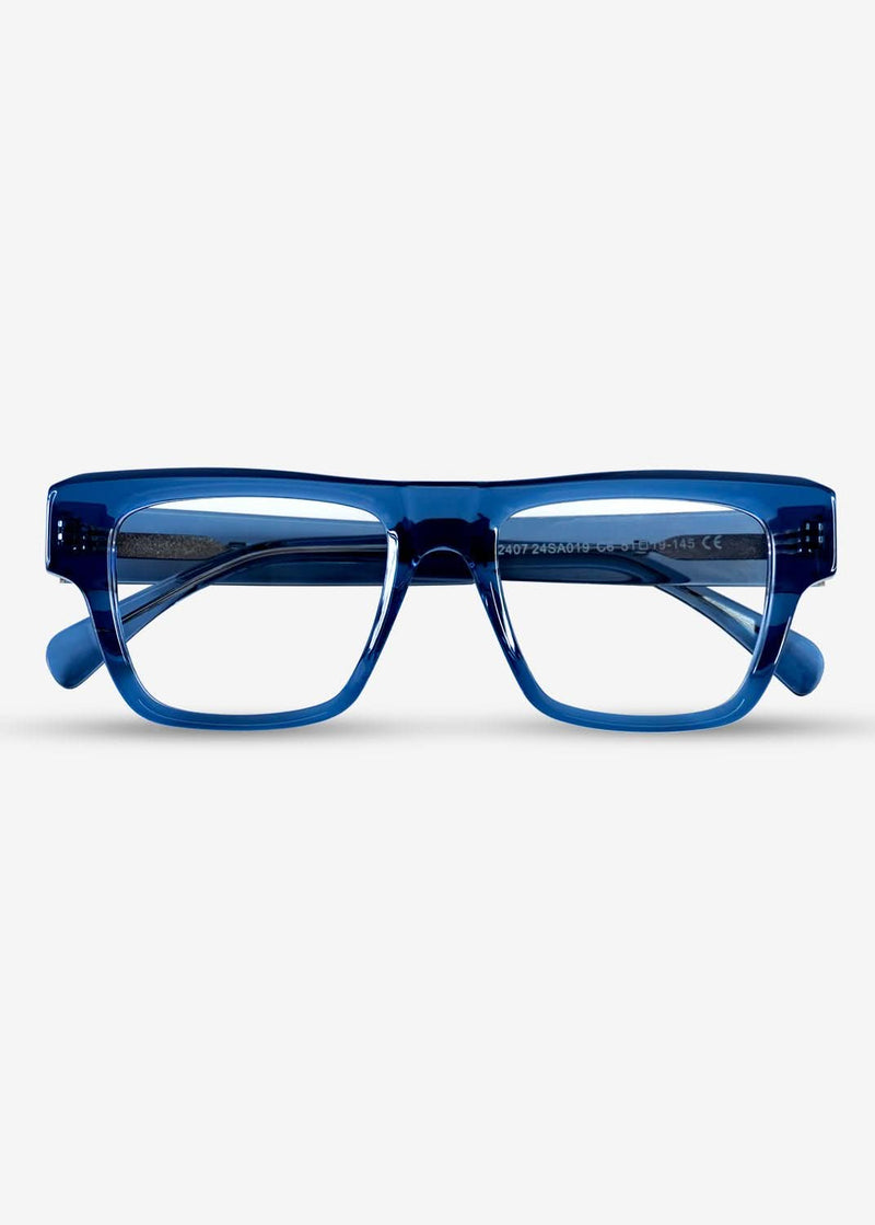 Amber Edge – Bold Rectangle Eyewear - Blue - Nuree World