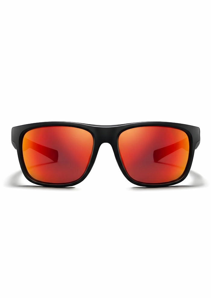 Sport Sunglasses – Black Frame with Red Mirrored Polarized Lenses - Nuree World