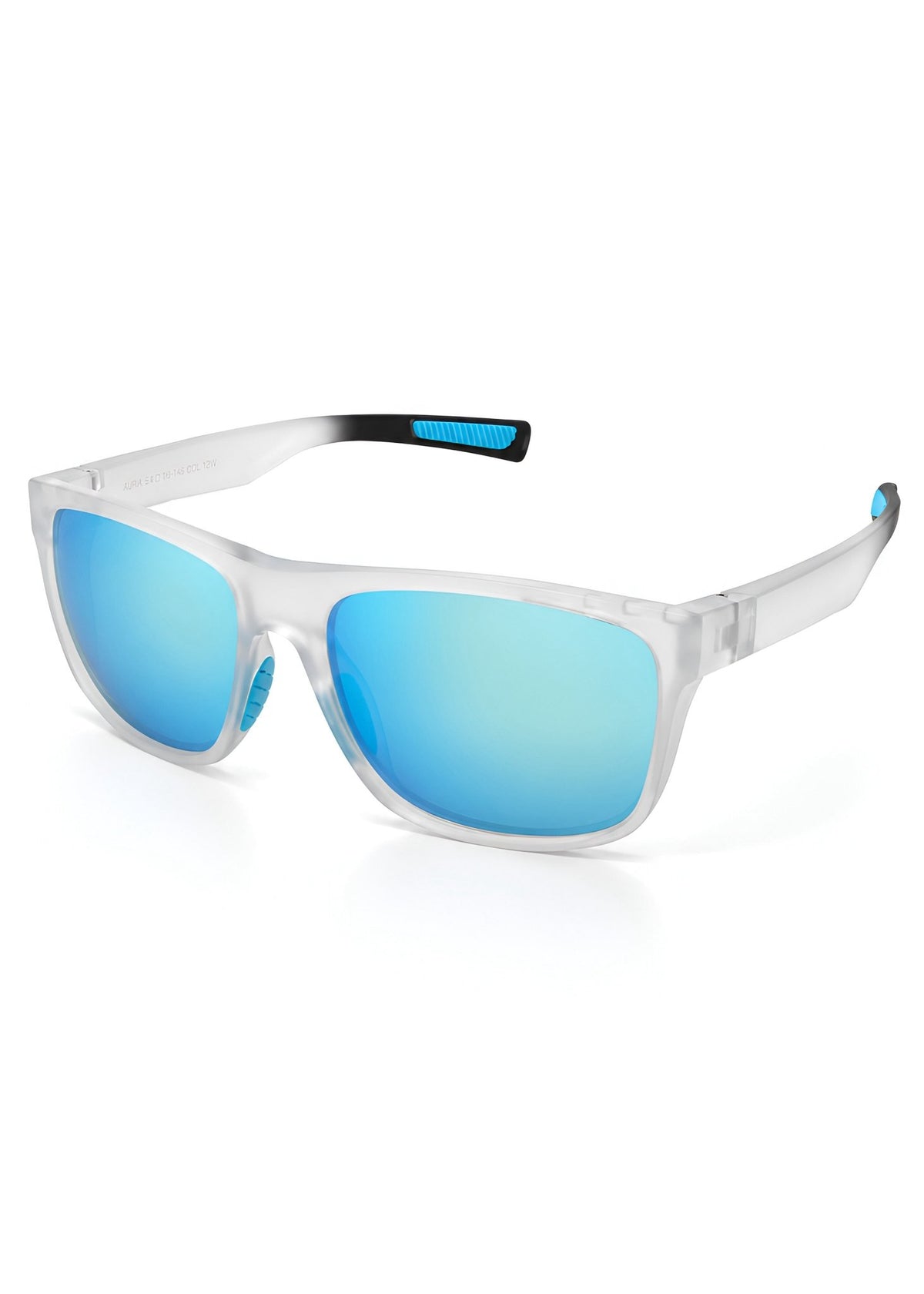 Sport Sunglasses – Clear Frame with Blue Mirrored Polarized Lenses - Nuree World