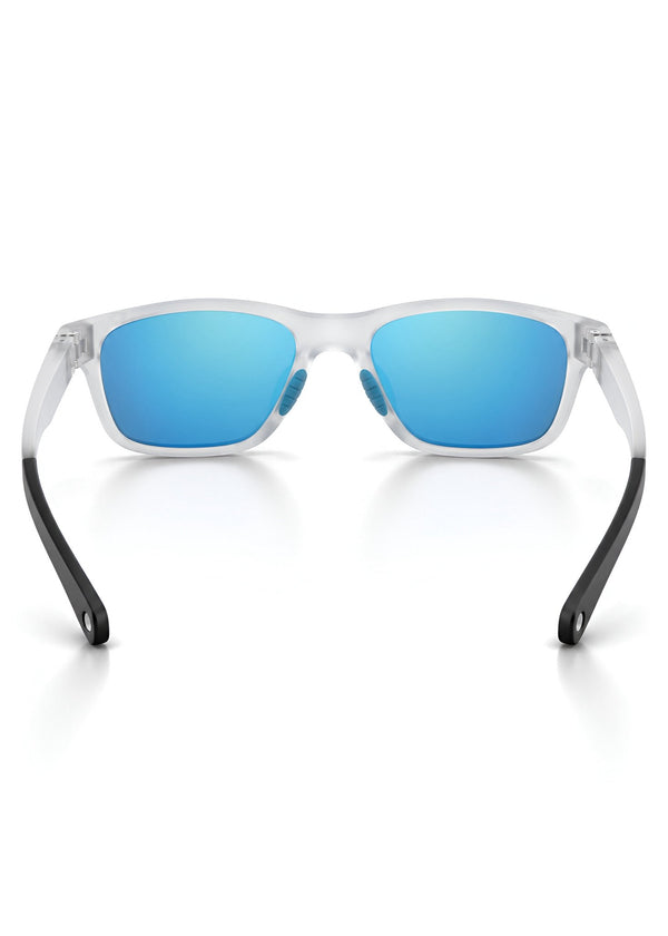 Sport Sunglasses – Clear Frame with Blue Mirrored Polarized Lenses - Nuree World